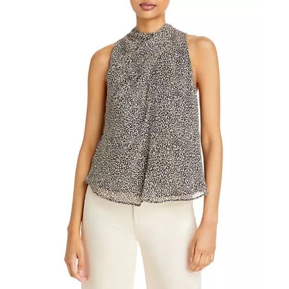 Joie Paul all Printed Pleated front 100% Silk Top mock neck size S NWT